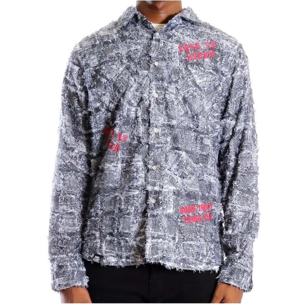 NWT KLEEP "Phresh" Distressed Button Up‎ $120 Pop Culture Streetwear Kids 4T